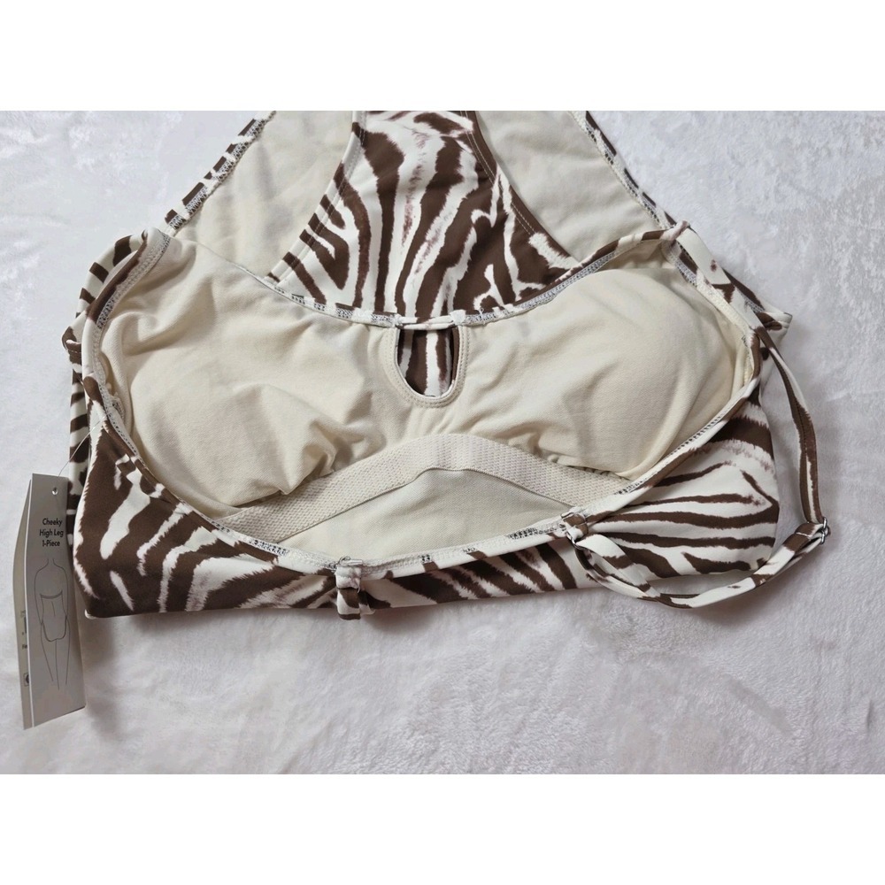 No Boundaries Zebra Print One Piece Bathing Suit Cheeky High Leg NWT Womens M - Picture 8 of 10
